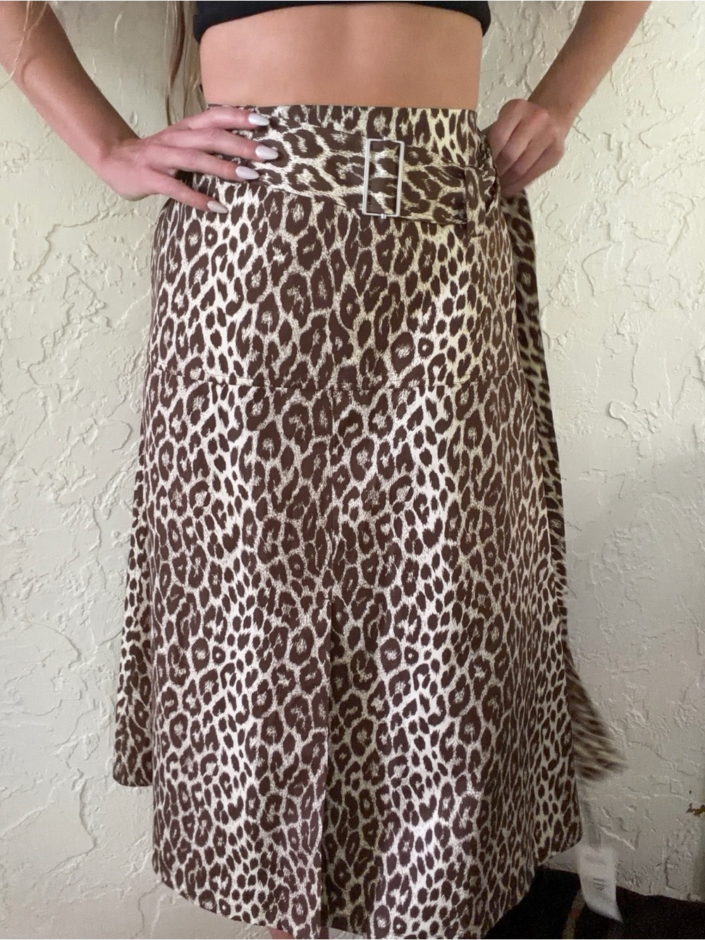 NWT Jil Sander Leopard Print A-Line Belted Skirt - Brown/Tan